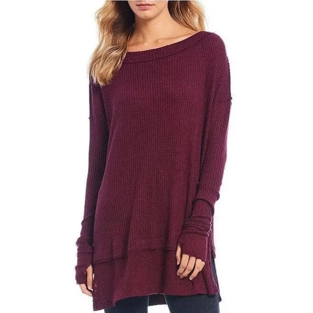 We The Free Free People North Shore Thermal Sweater Top in Fig Sobert